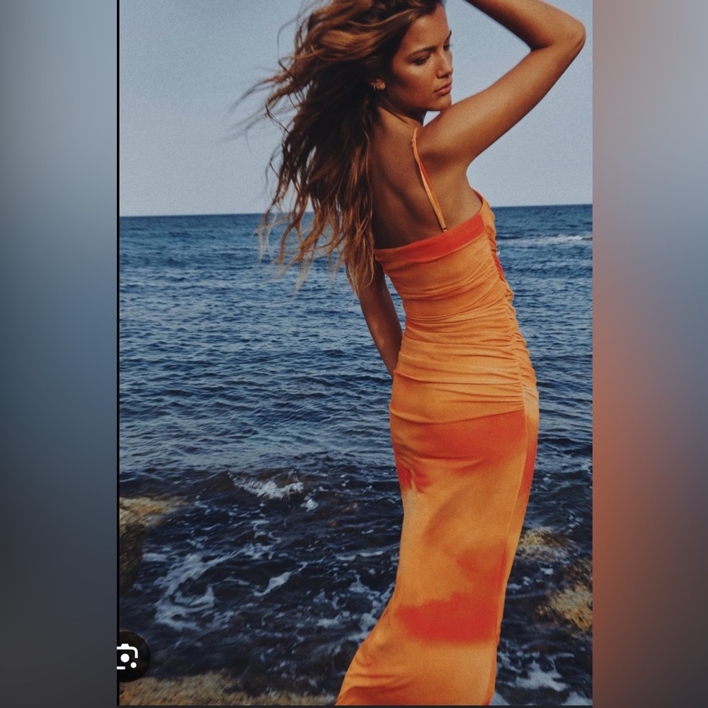 ZARA Orange “Creamsicle” Mesh Ruched Dress